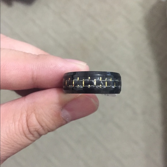 Yellow Carbon Fiber IP Plated Black Ring - Picture 2 of 4